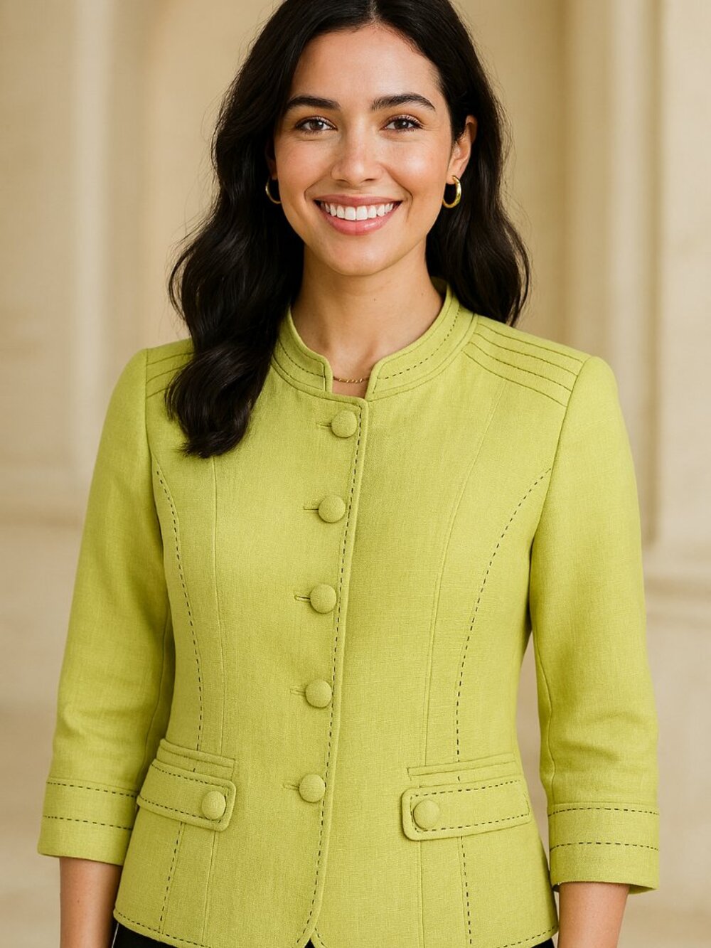 Conrad C Collection 16 Chartreuse Green Blazer Black Contrast Stitching